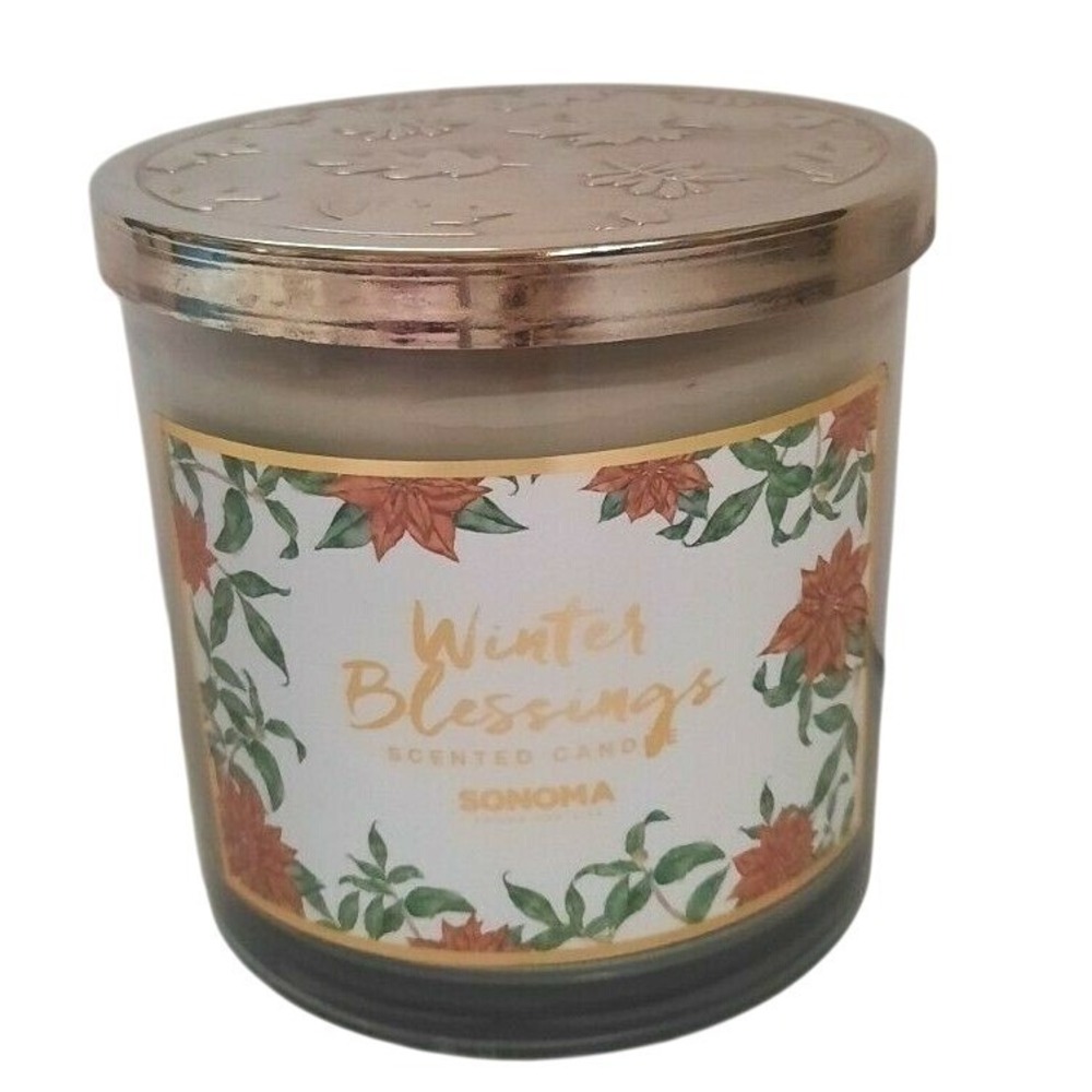 Sonoma Goods For Life Winter‎ Blessings Scent 3 Wick Candle Floral Glass Jar Lid